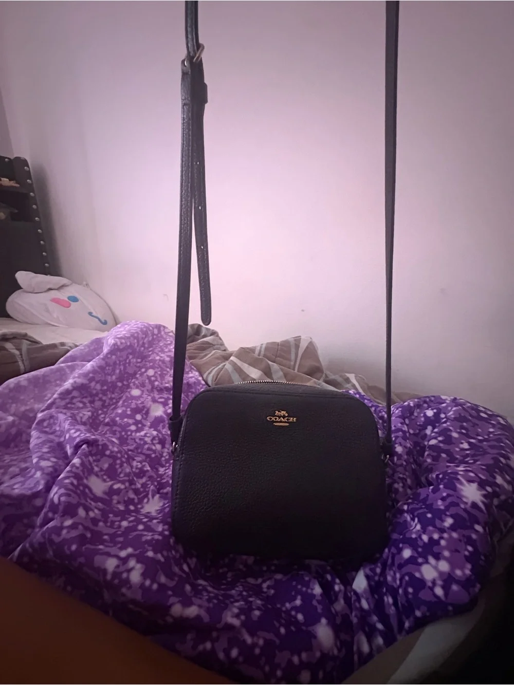 Coach Black Pebbled Leather Mini Crossbody with Gold Logo
